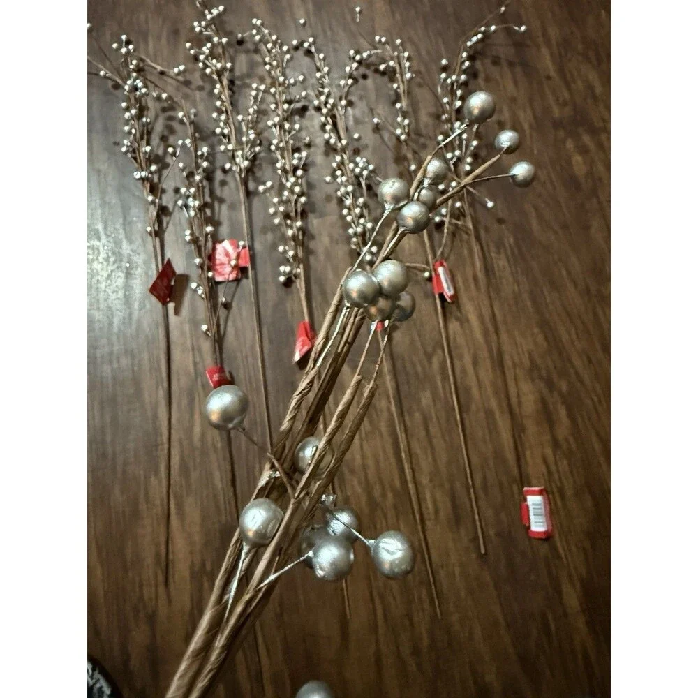 8 Ashland Noel Christmas Stem Brown Branch Silver Tips Decor Arrangement NWT